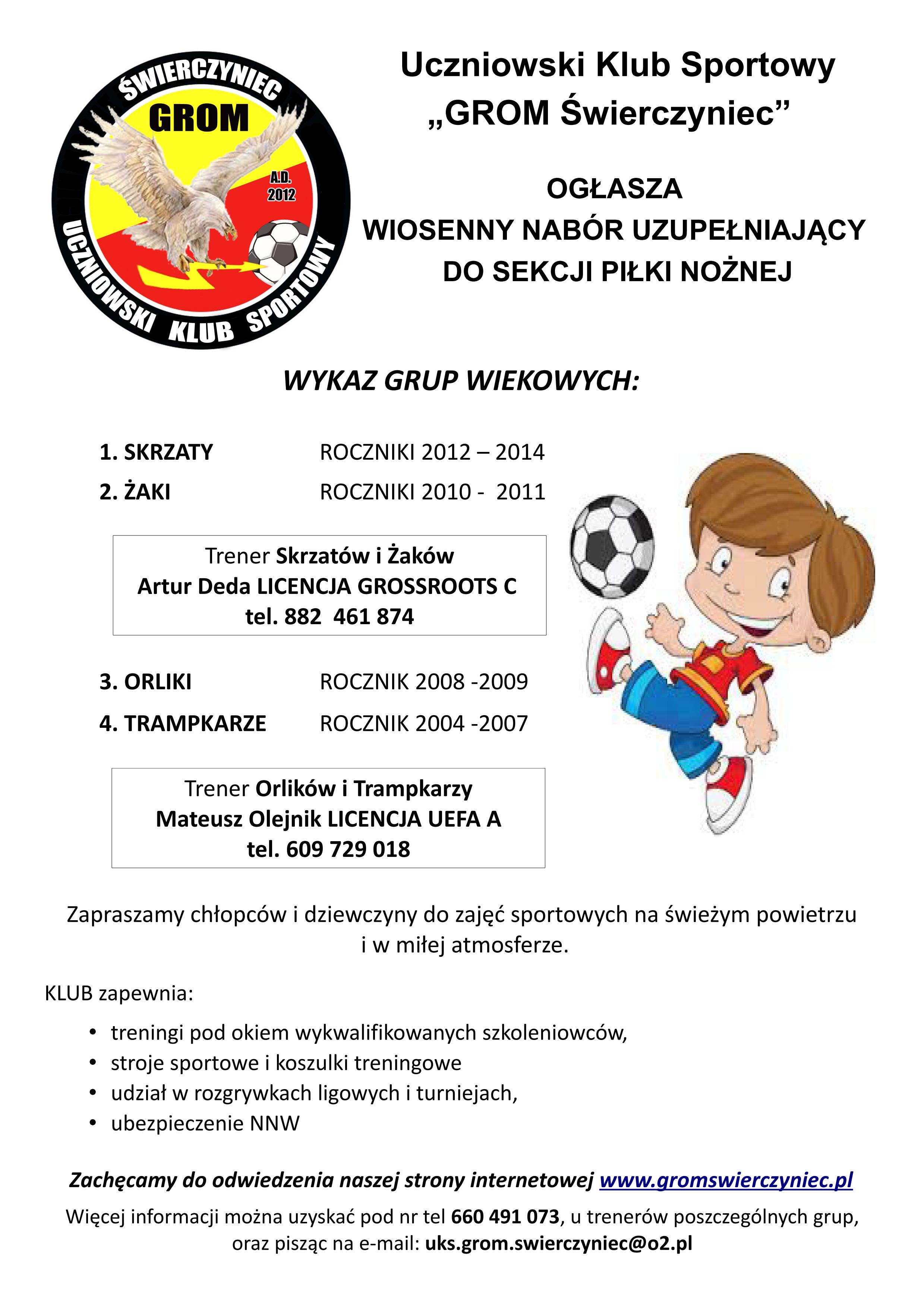 Wiosenny NabÓr UzupeŁniajĄcy Uczniowski Klub Sportowy Grom Świerczyniec 